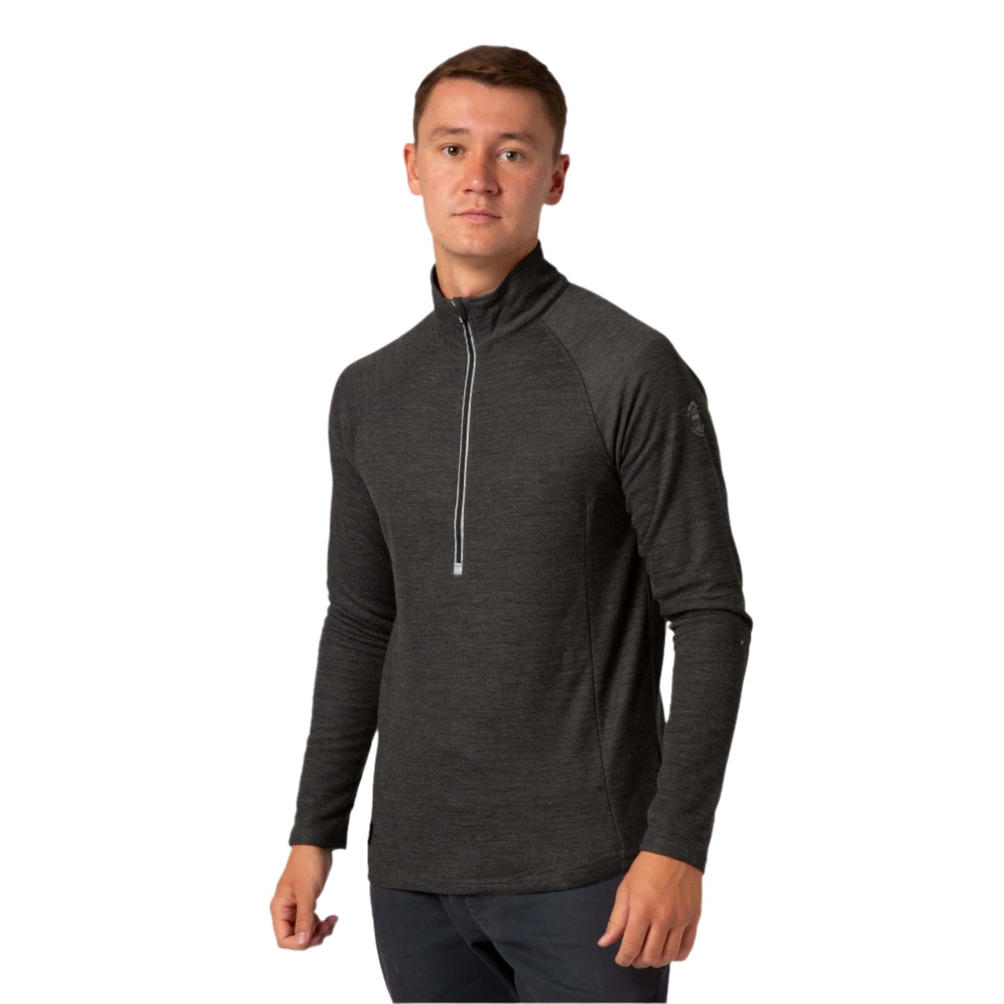 Thermal Merino Wool Ski Top - Surfanic Bodyfit Pro Zip Neck Men's Baselayer - Charcoal