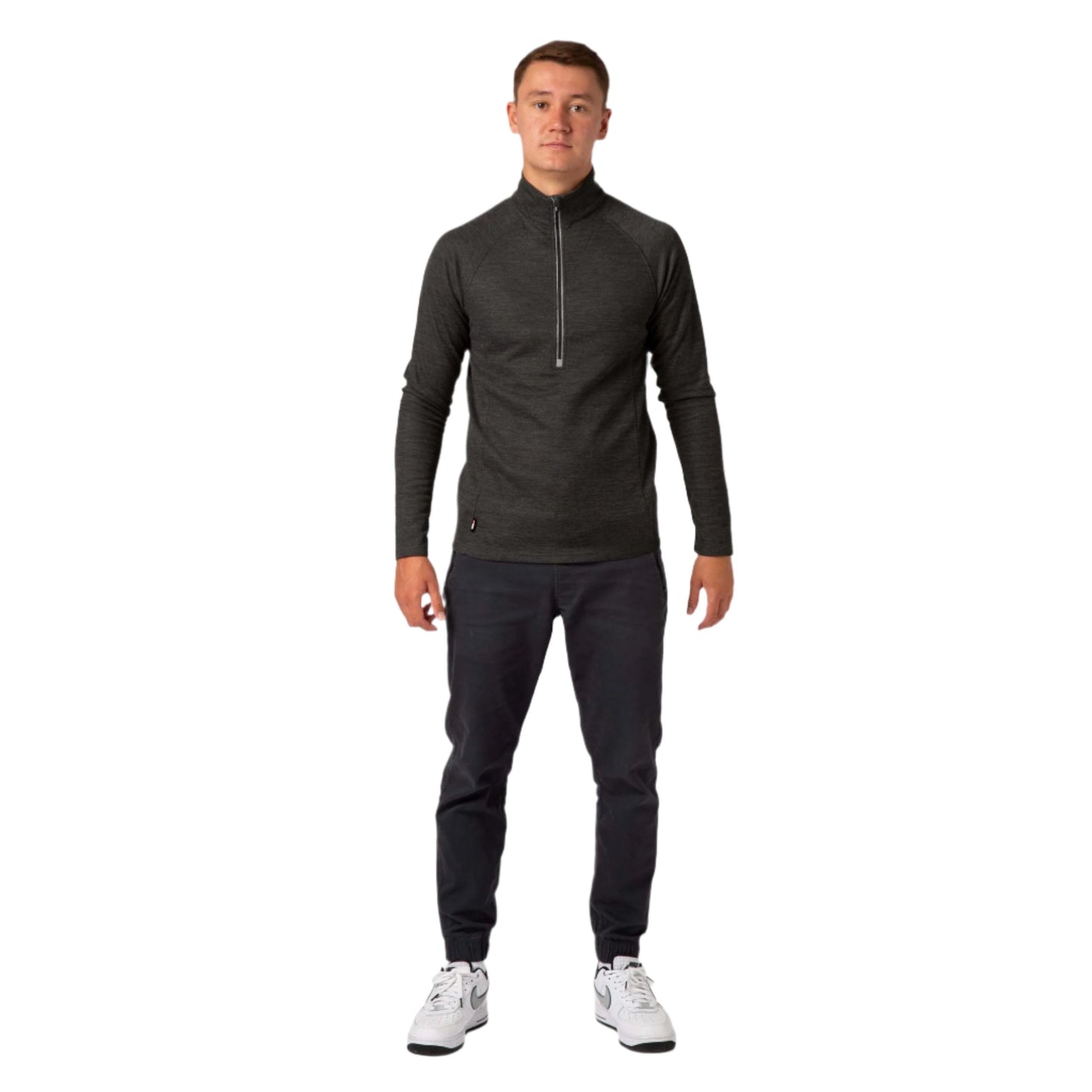 Thermal Merino Wool Ski Top - Surfanic Bodyfit Pro Zip Neck Men's Baselayer - Charcoal