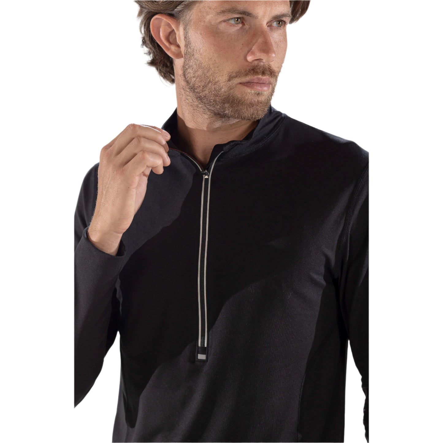 Thermal Ski Top - Surfanic Bodyfit Zip Neck Men's Baselayer - Black