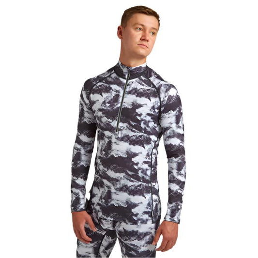 Thermal Ski Top - Surfanic Bodyfit Zip Neck Men's Baselayer - White Out Print (Limited Edition)