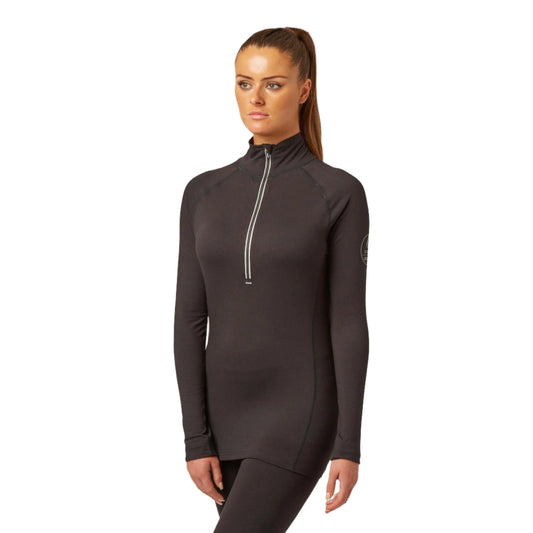 Thermal Ski Top - Surfanic Cozy Zip Neck Ladies Baselayer - Black