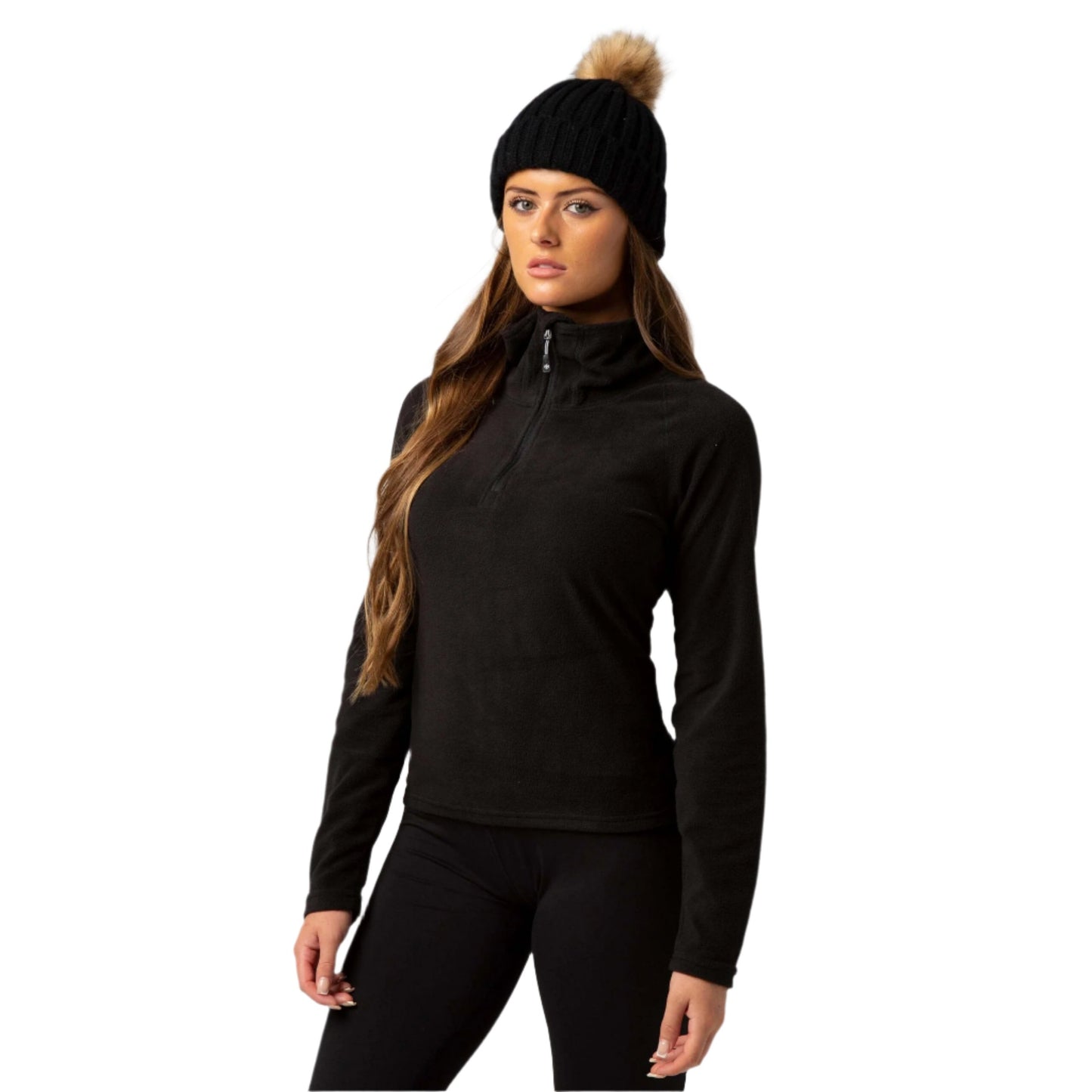 Thermal Ski Top - Surfanic Warm Zip Recycled Micro Fleece Ladies - Black