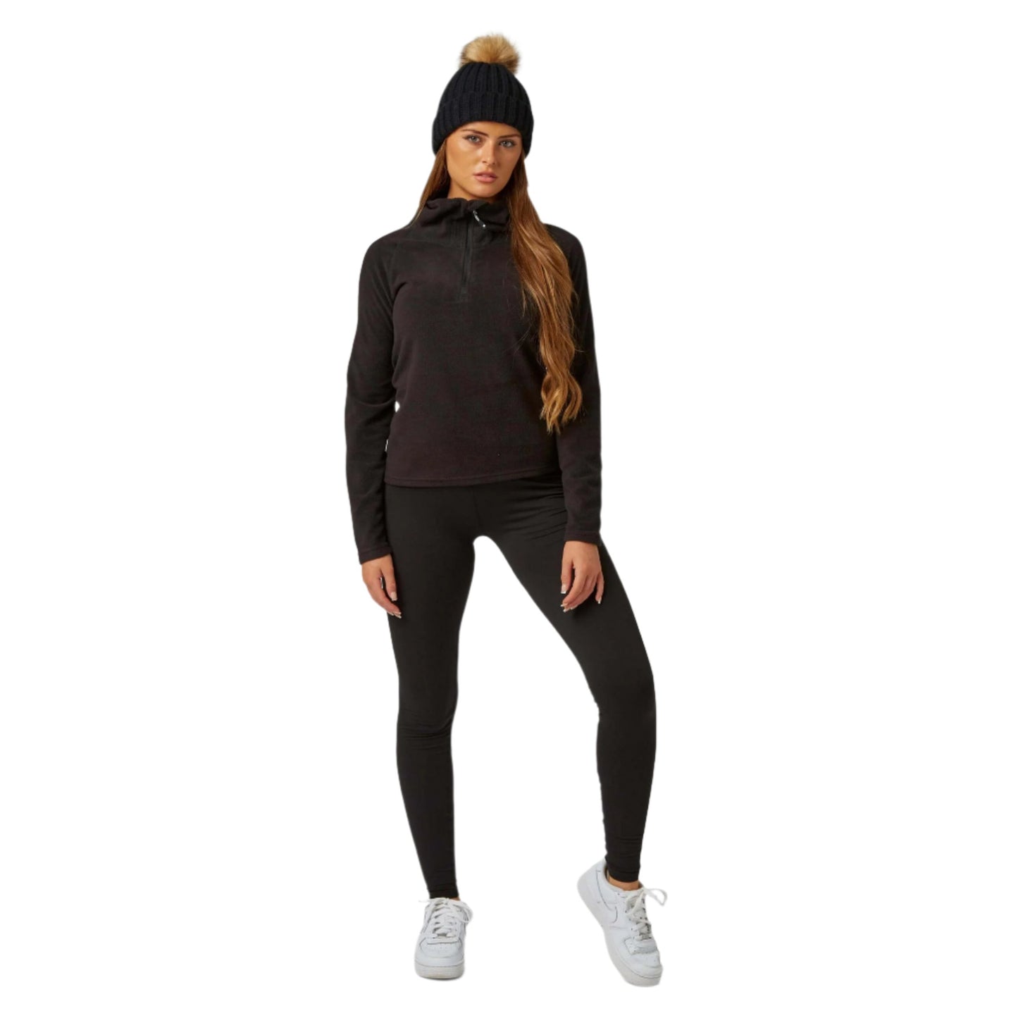 Thermal Ski Top - Surfanic Warm Zip Recycled Micro Fleece Ladies - Black