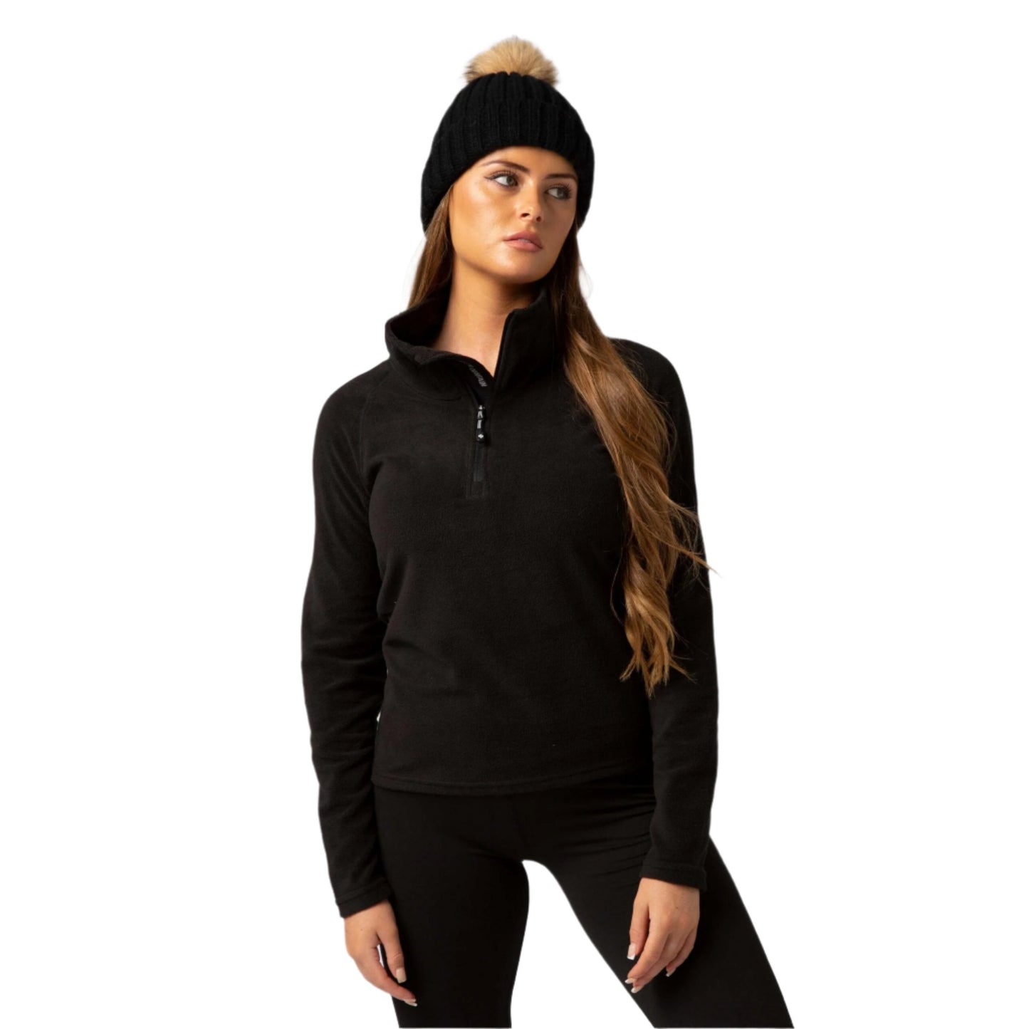 Thermal Ski Top - Surfanic Warm Zip Recycled Micro Fleece Ladies - Black