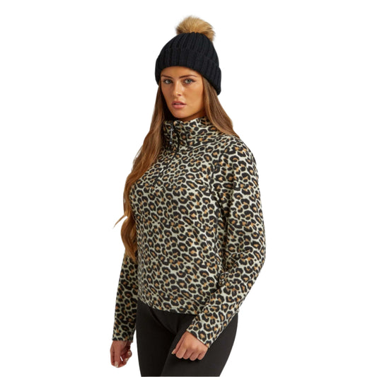 Thermal Ski Top - Surfanic Warm Zip Recycled Micro Fleece Ladies - Leopard