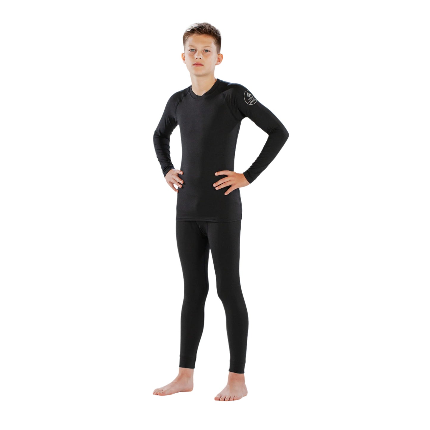 Thermal Top - Surfanic Bodyfit Crew Neck Boys Baselayer - Black