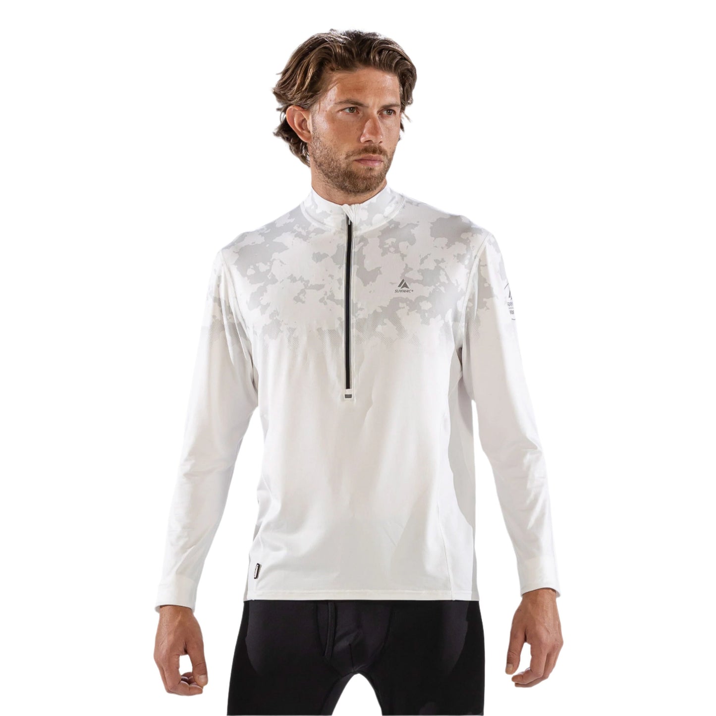 Thermal Ski Top - Surfanic Bodyfit Zip Neck Men's Baselayer - Broken Map Optic White