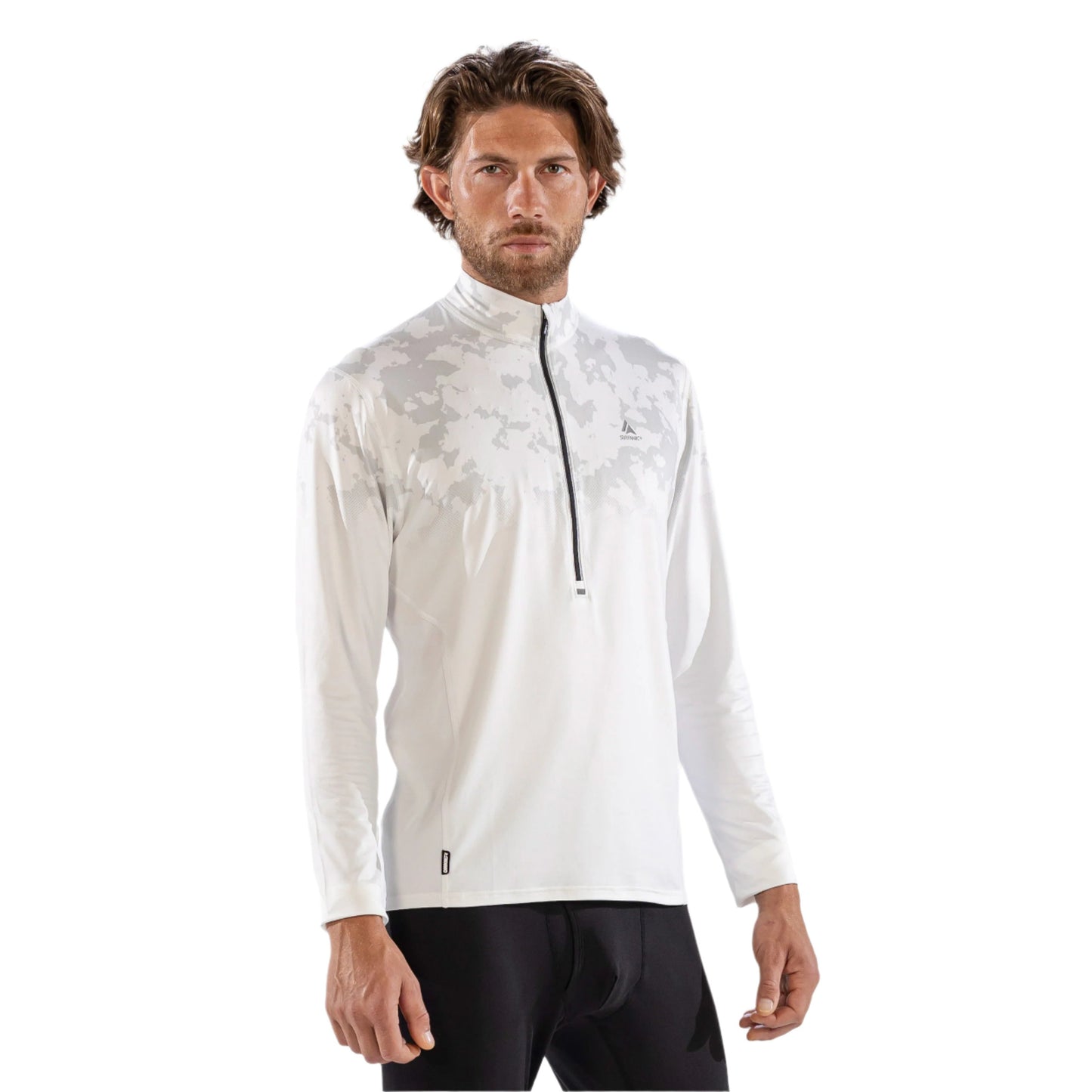 Thermal Ski Top - Surfanic Bodyfit Zip Neck Men's Baselayer - Broken Map Optic White