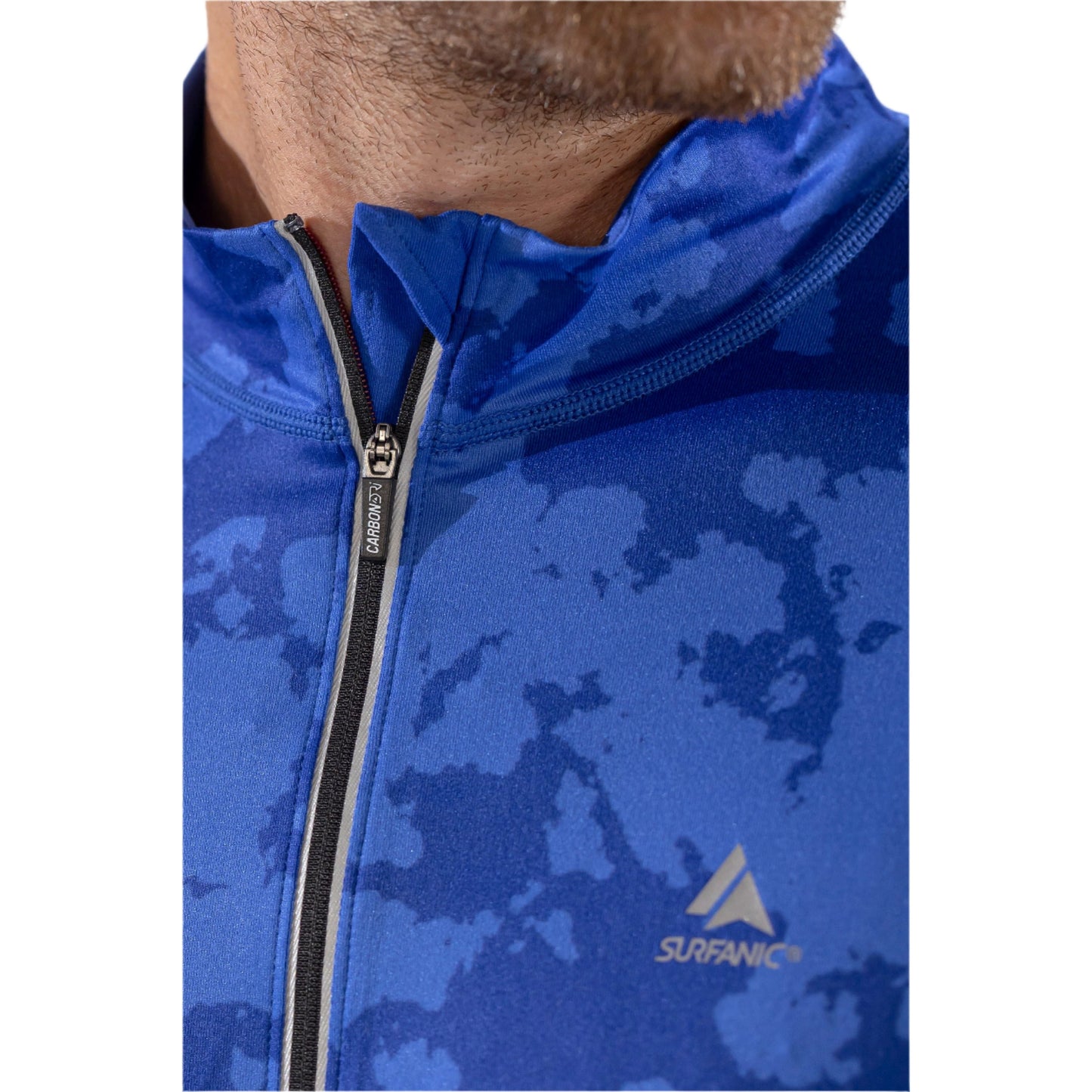 Thermal Ski Top - Surfanic Bodyfit Zip Neck Men's Baselayer - Broken Map Brilliant Blue