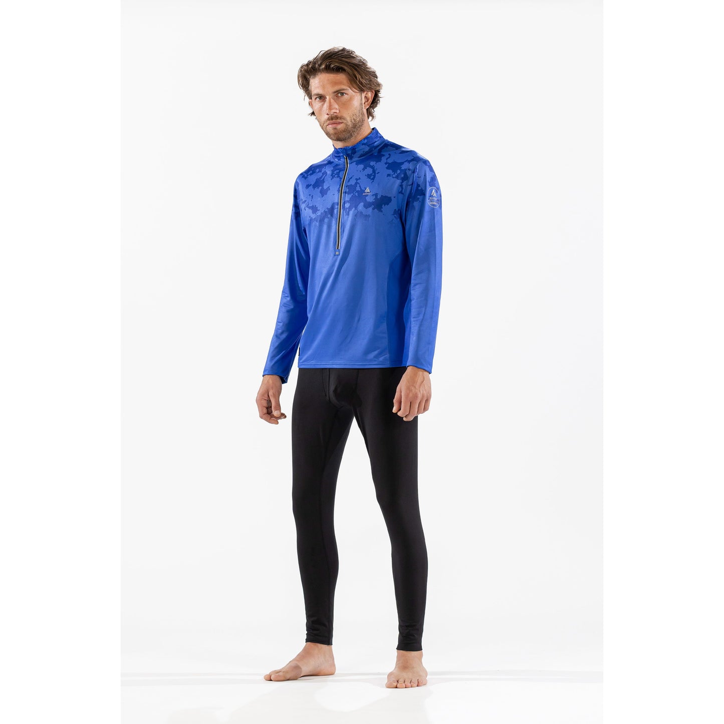 Thermal Ski Top - Surfanic Bodyfit Zip Neck Men's Baselayer - Broken Map Brilliant Blue